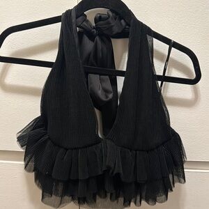 Black Halter Neck Ruffled Top